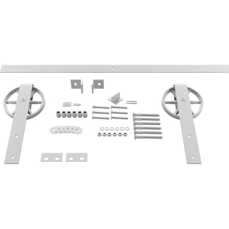 Ekena Millwork Premium Wagon Wheel Strap Barn Door Hardware Set w/ 8' Track for 1 3/8" Doors, Rocket White GB600138HWRW